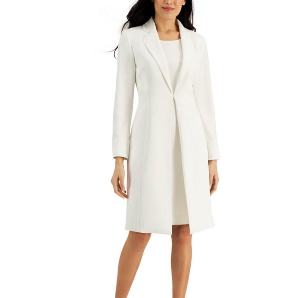 $300 Le Suit Long Coat & Basic Sheath Dress Vanila Ice Size 6